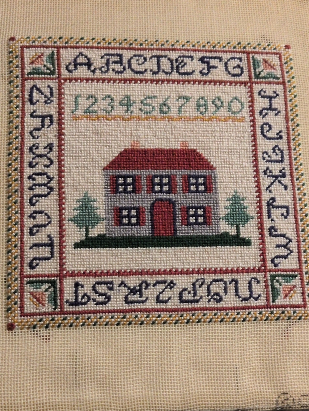Handcrafted Cross-Stitch School House Sampler - ABC's